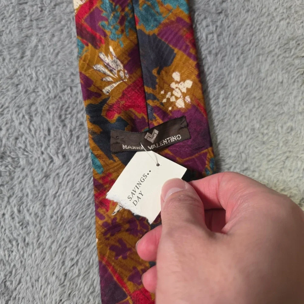 Mario Valentino Mens OS‎ Necktie Multicolor Abstract Geometric Italian Silk Tie